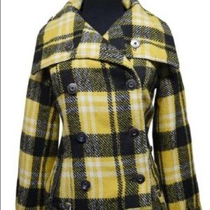 BB Dakota Yellow Black Print Wool Blend Swing Peacoat